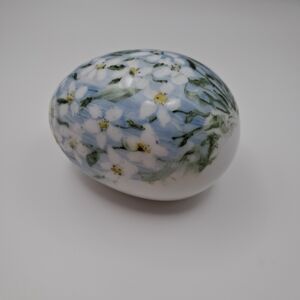 ​Vintage Hand Painted Porcelain Easter Egg - Signed "BK 98" - Blue & White Flora